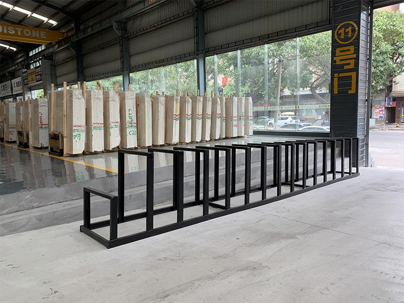 Train type stone storing rack in warehouse